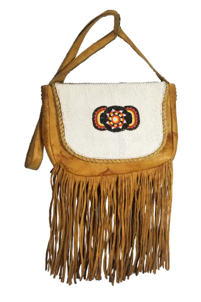 (image for) Papago Sand Beaded Fringe Leather Cross Body Leather Shoulder Bag